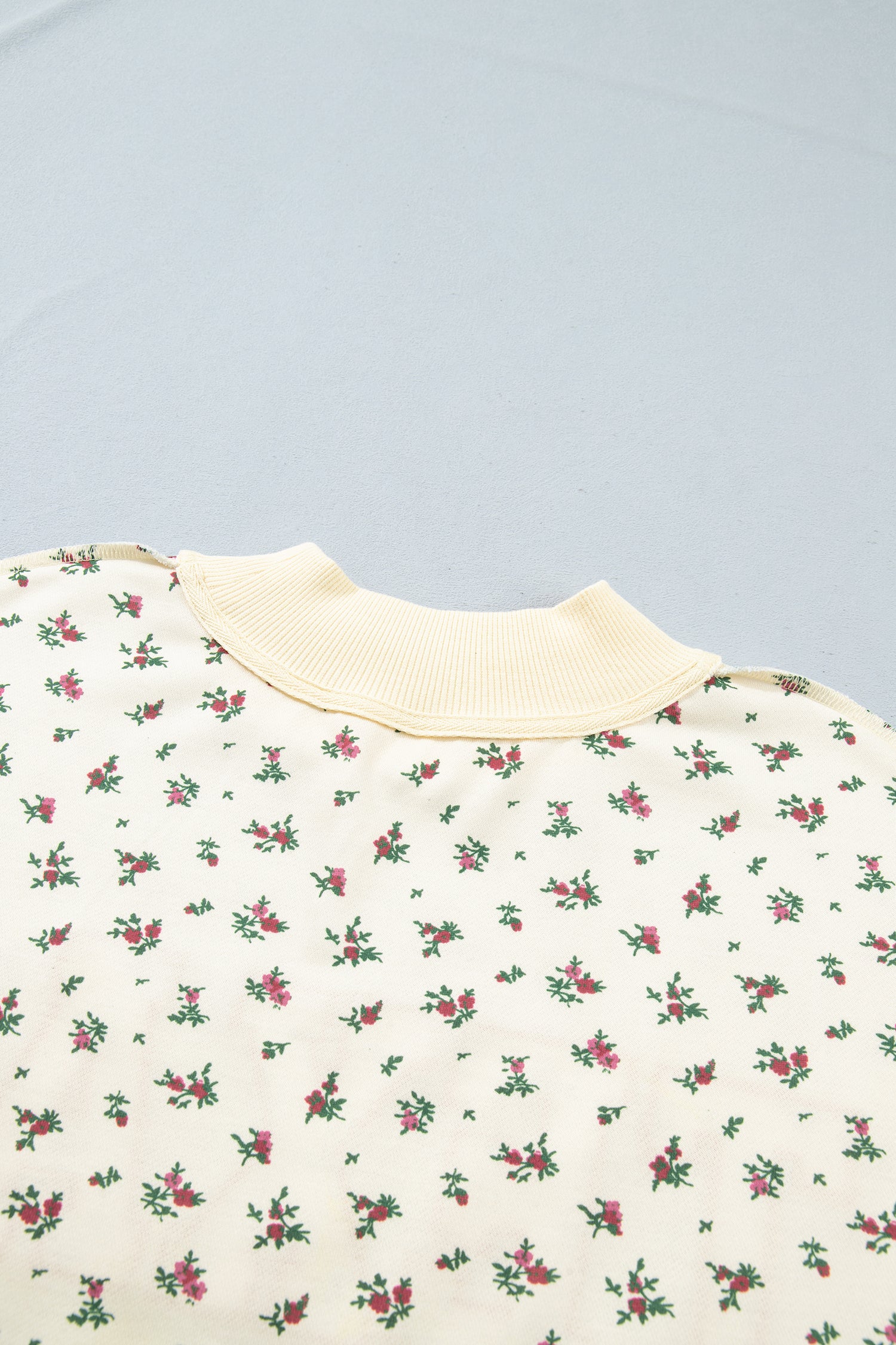 Beige Floral Print Stand Neck Long Sleeve Slogan Sweatshirt