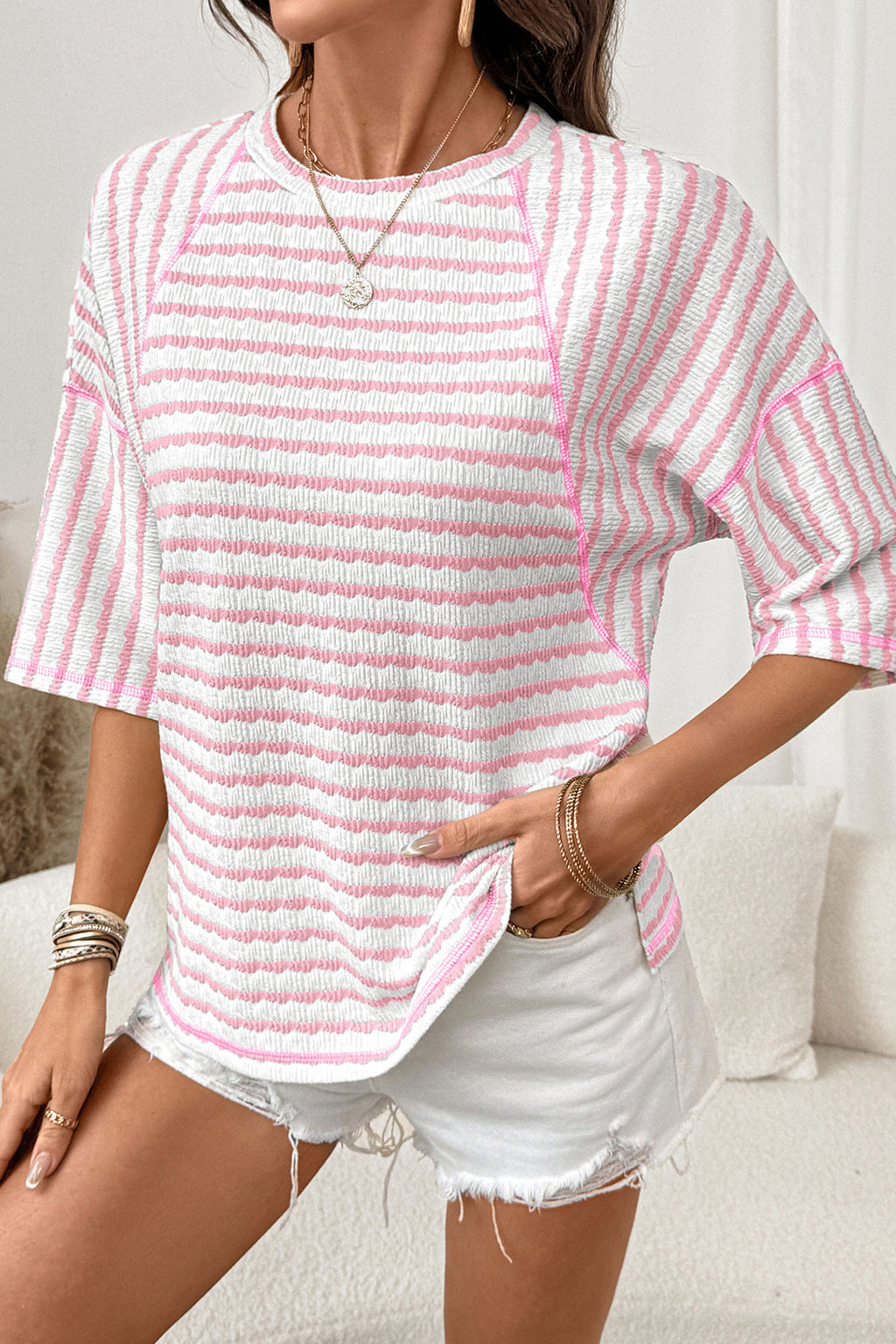 Blush Breeze Striped Top