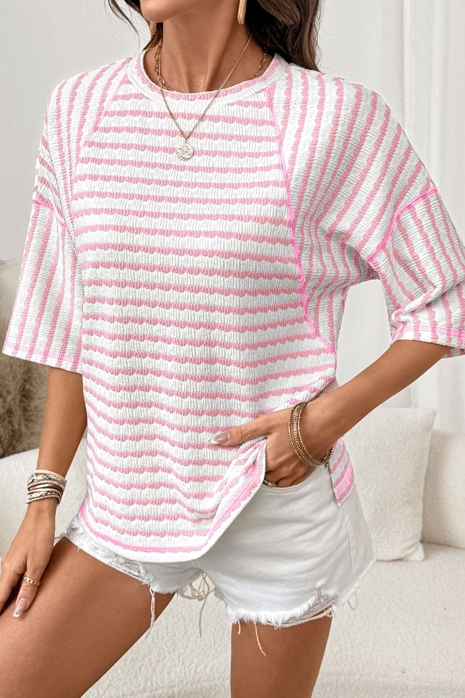 Blush Breeze Striped Top