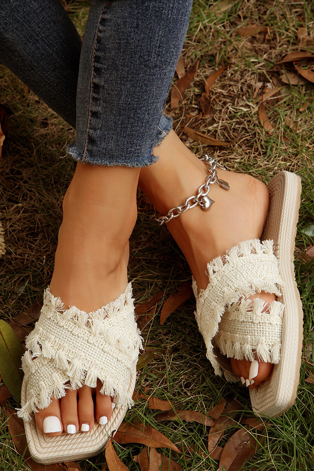 Coastal Tassel Slide Sandals