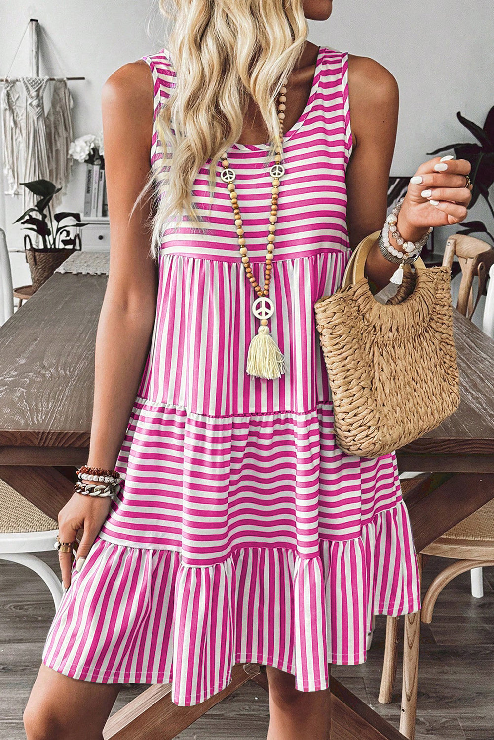 Rose Stripe Loose Fit Mini Dress
