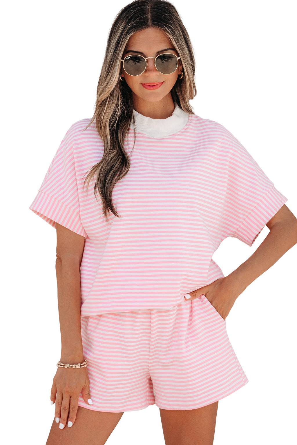 Pink Stripe 2pcs Short Set