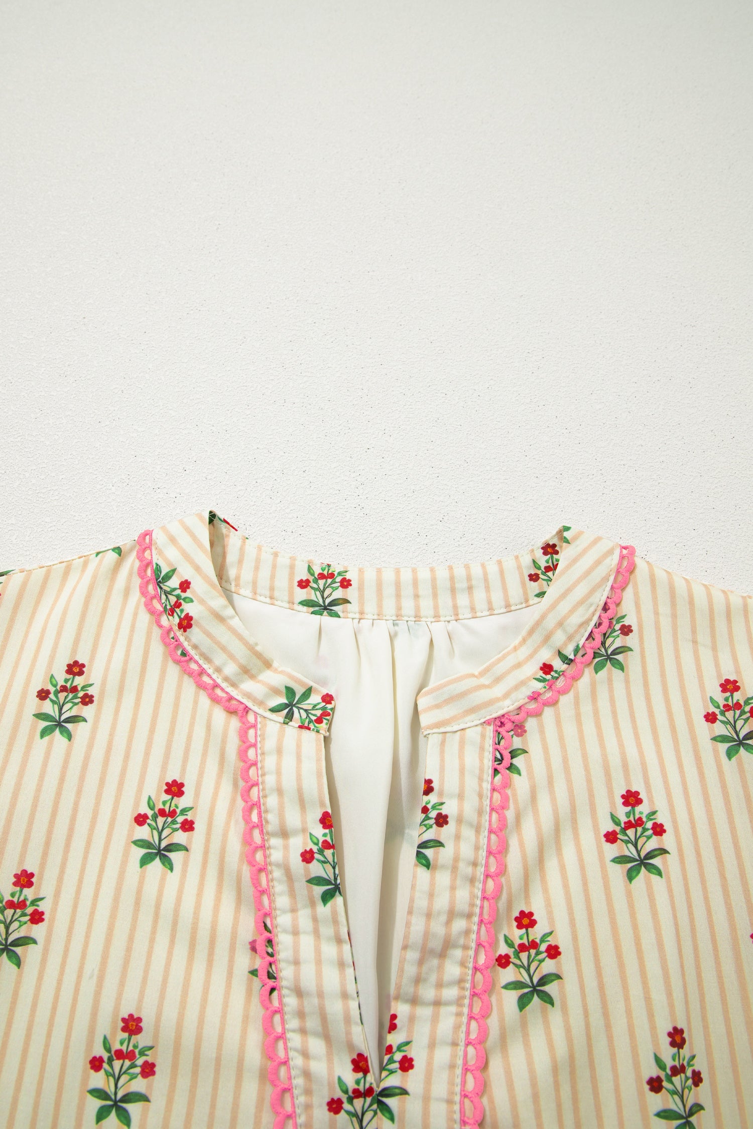 Apricot Striped Floral Short Dress