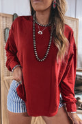 Racing Red Ribbed Detail Drop Shoulder Cutout Back Sweatshirt