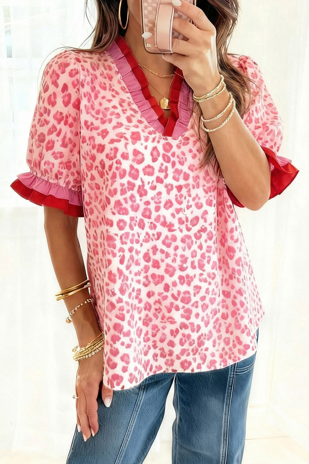 Rosé Wild Ruffle Blouse