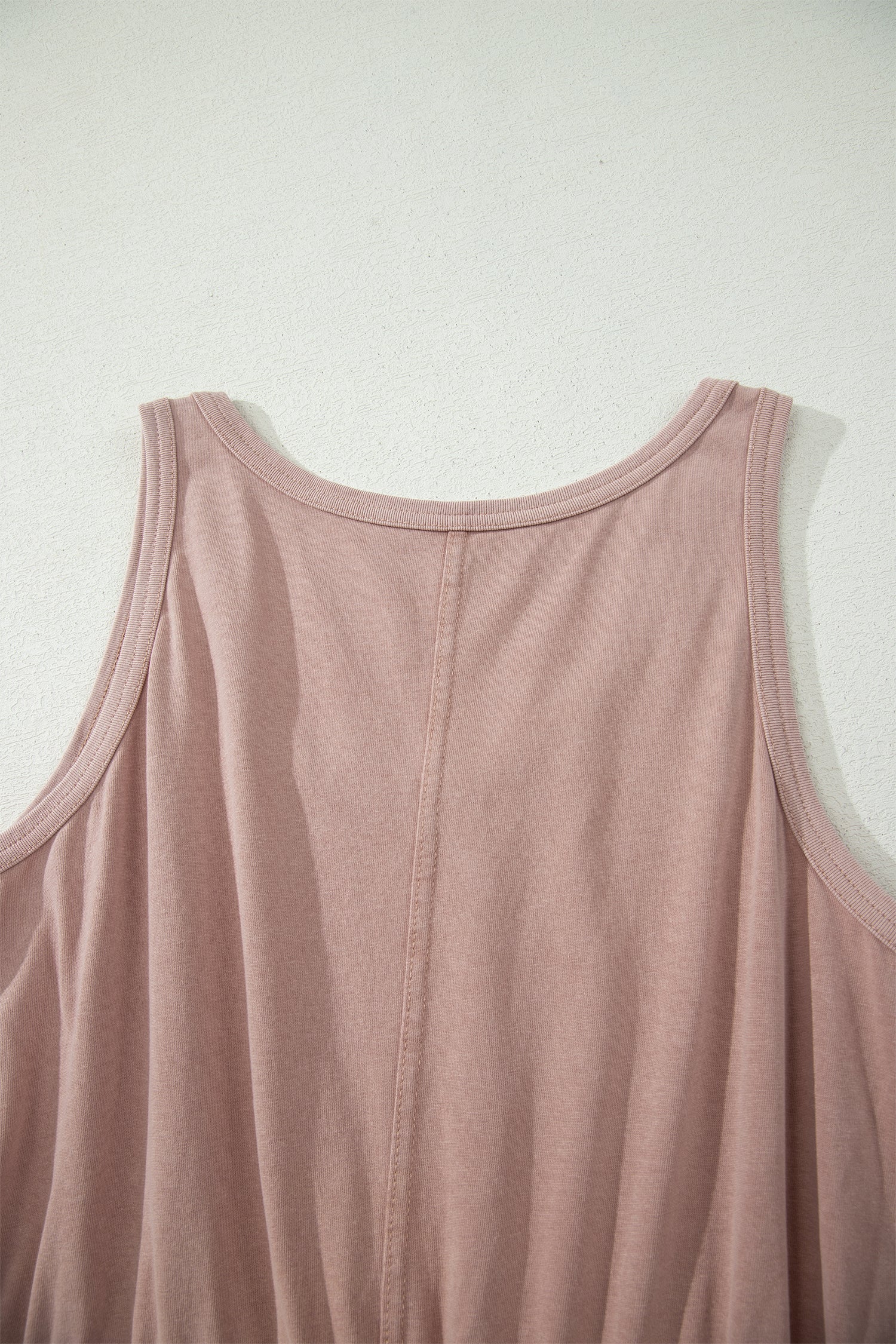 Smoke Gray Mineral Wash U Neck Elastic Waist Sleeveless Mini Dress