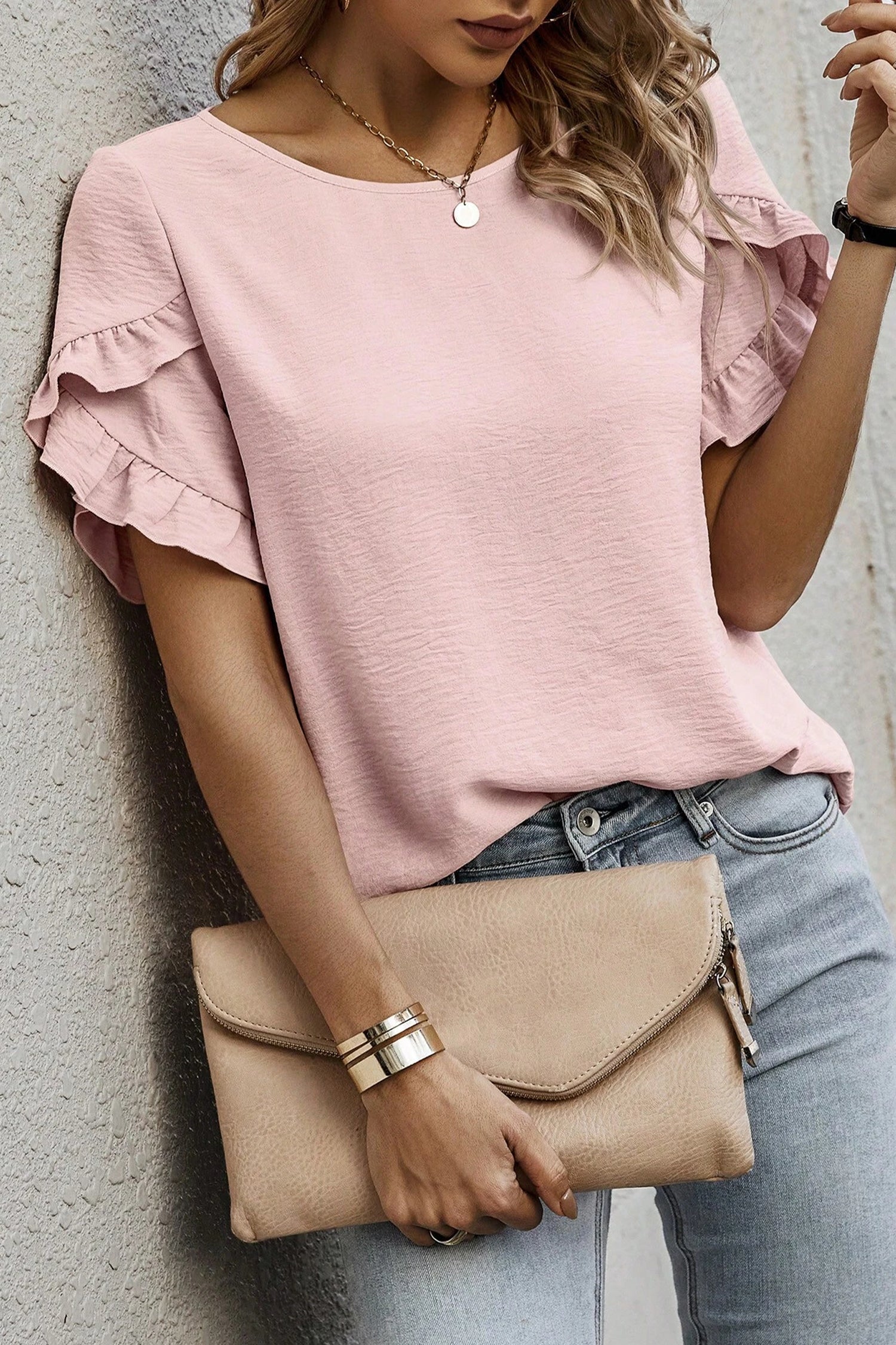 Light Pink Short Sleeve Blouse