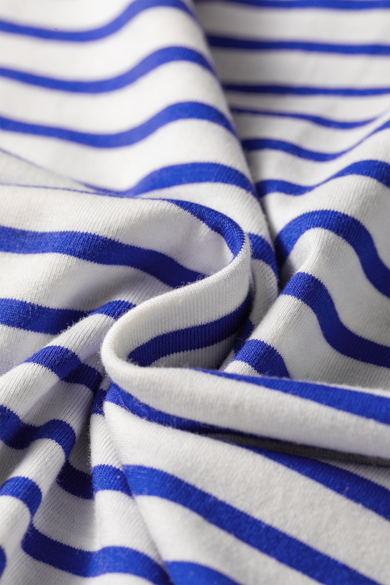 Blue Stripe Contrast Trim Round Neck Cap Sleeve Tee