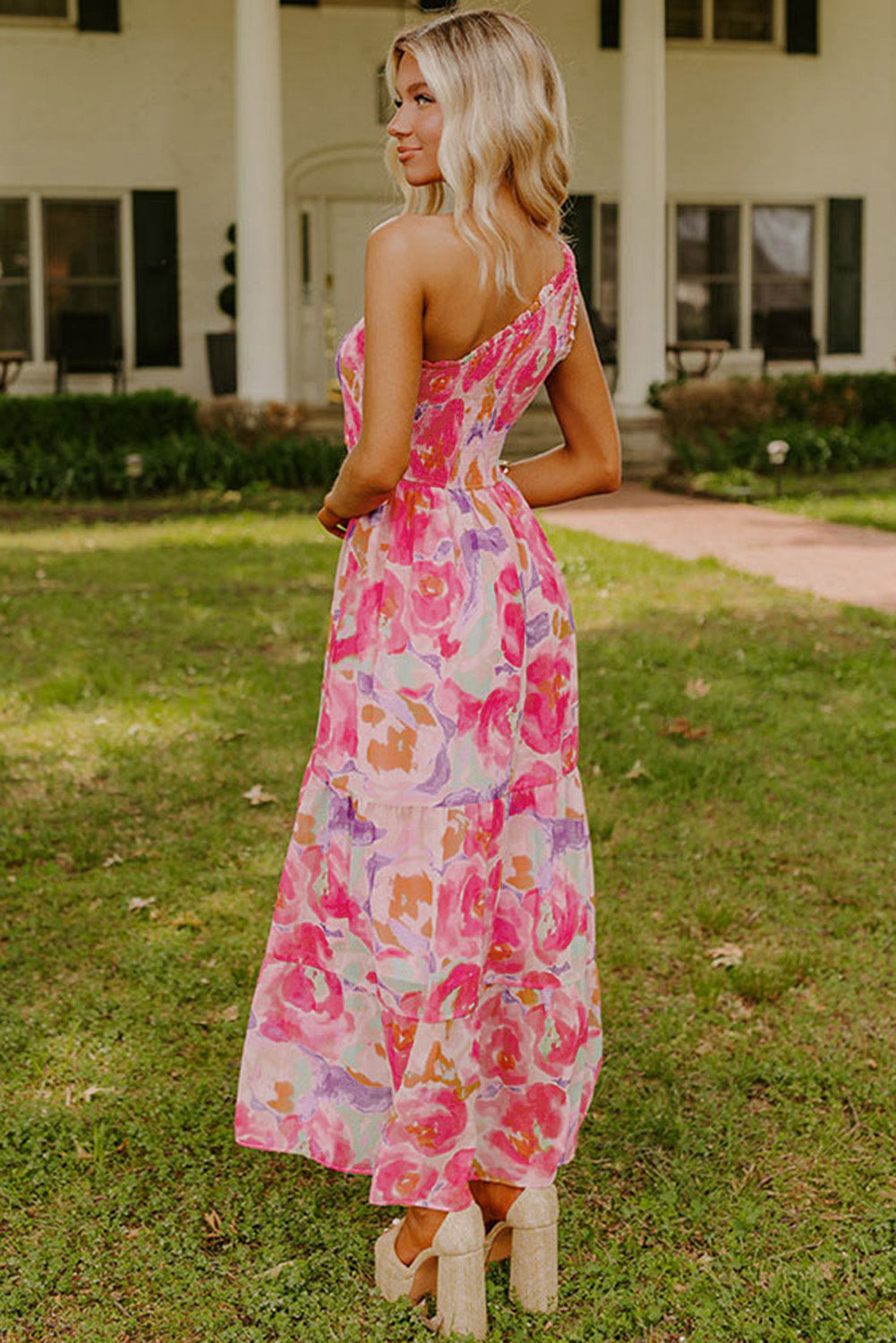 Blushing One-Shoulder Maxi Dress