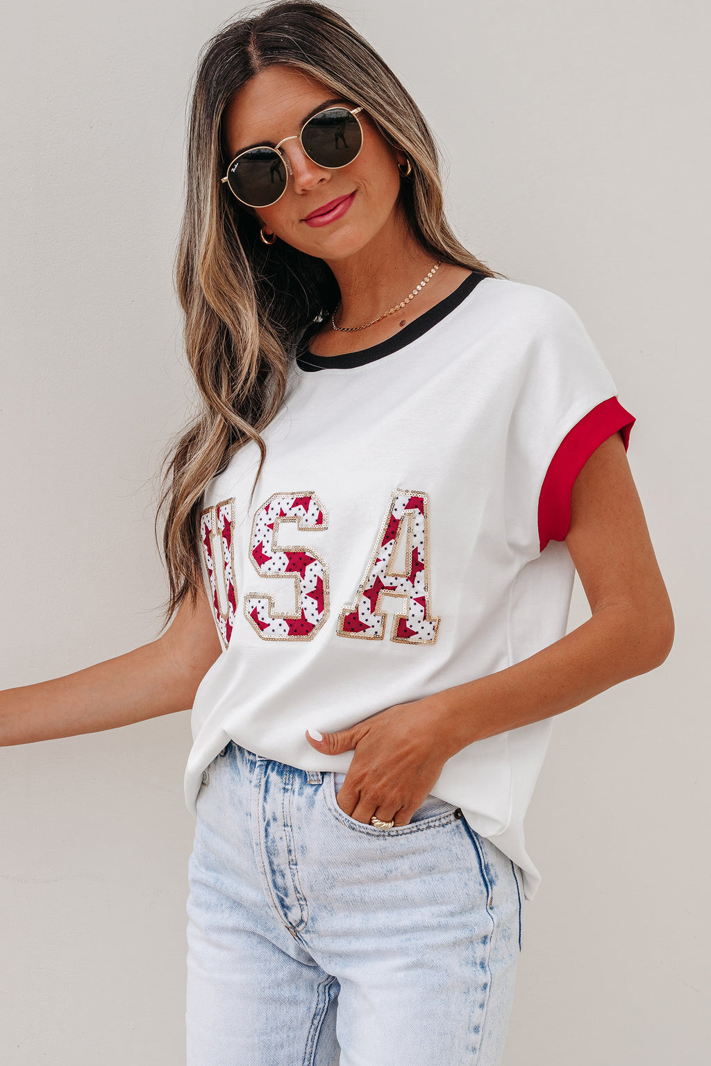 White USA Sequin Shirt