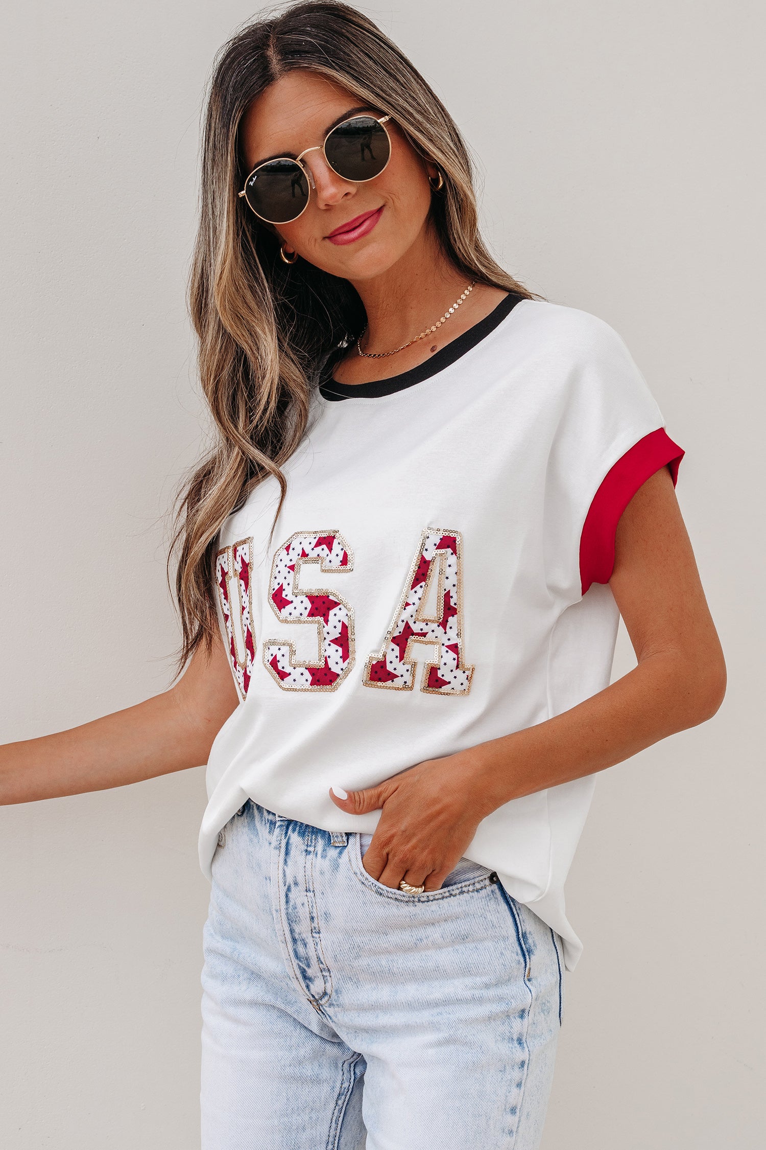 White USA Sequin Shirt