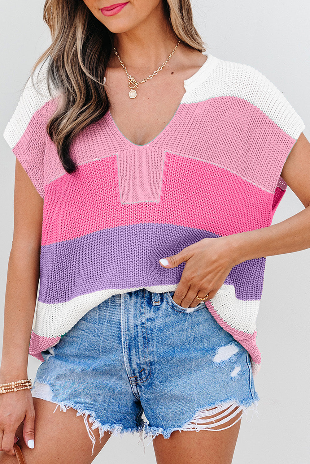 Soft Pink Color V Neck Sweater Shirt