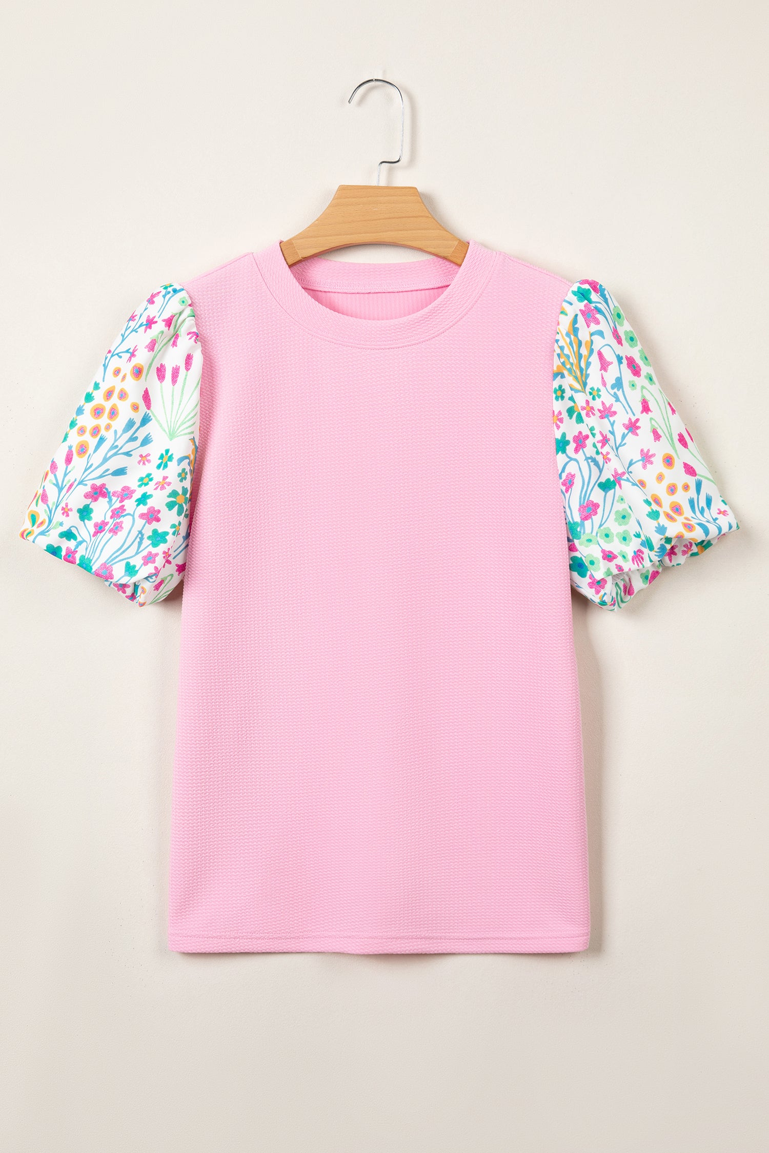 Pink Round Neck Floral Blouse