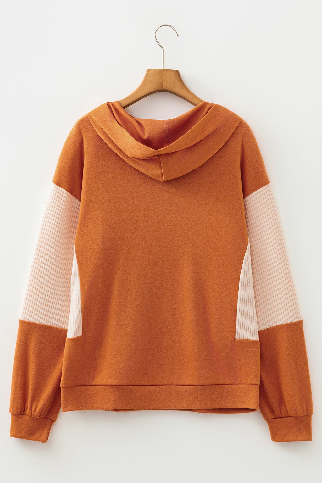 Gold Flame Contrast Color Ribbed Patchwork Crossed Pullover Neck Hoodie
