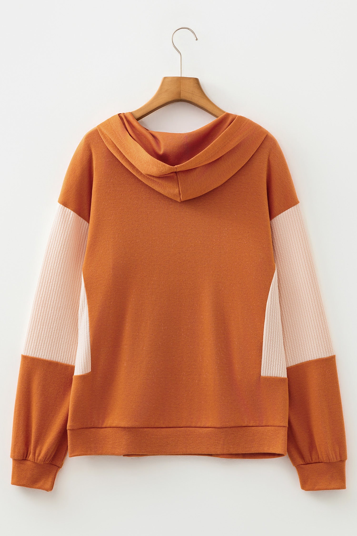 Gold Flame Contrast Color Ribbed Patchwork Crossed Pullover Neck Hoodie
