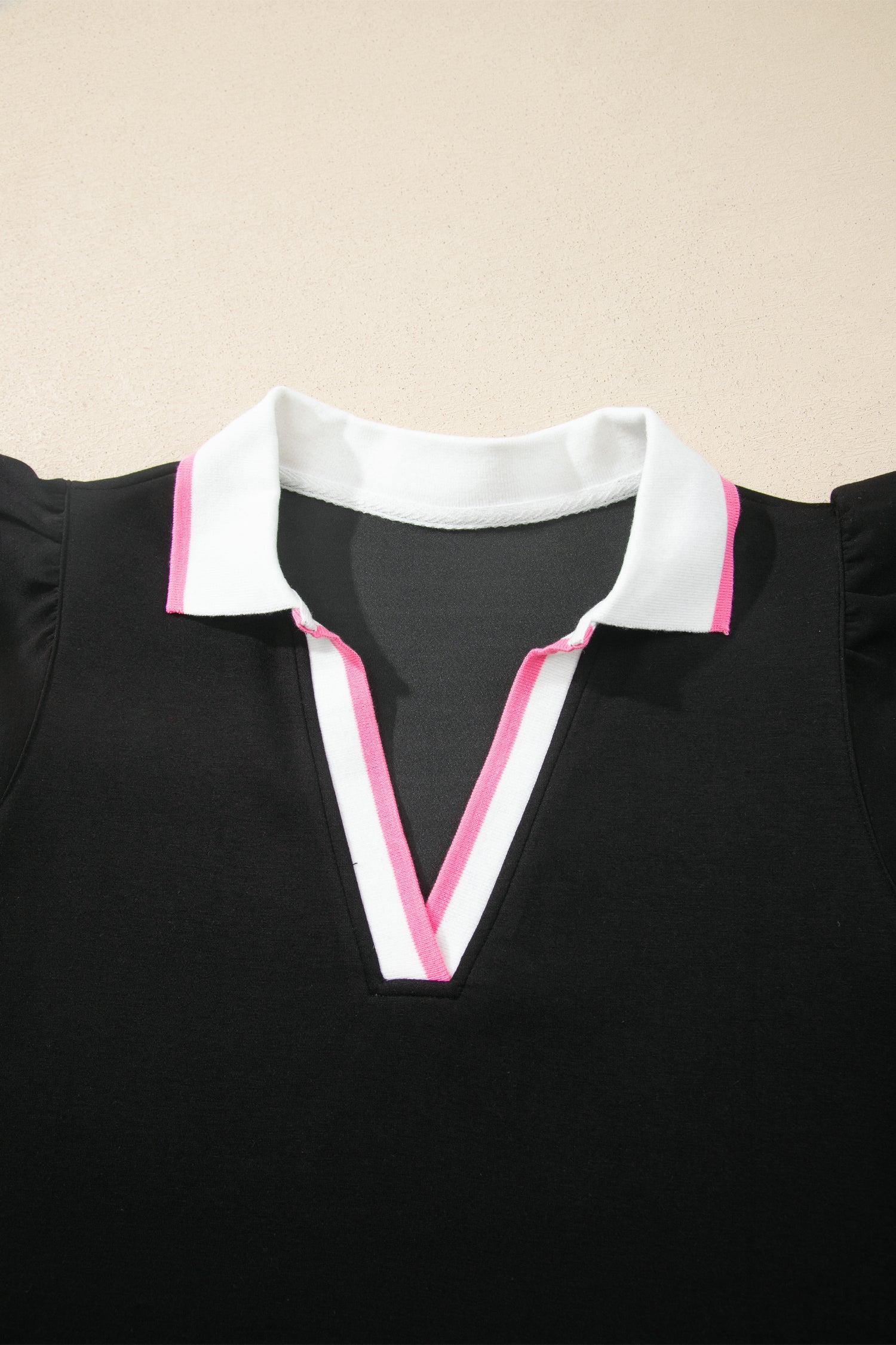 Black Preppy Striped Trim V Neck Polo Tee Drawstring Skirt Set