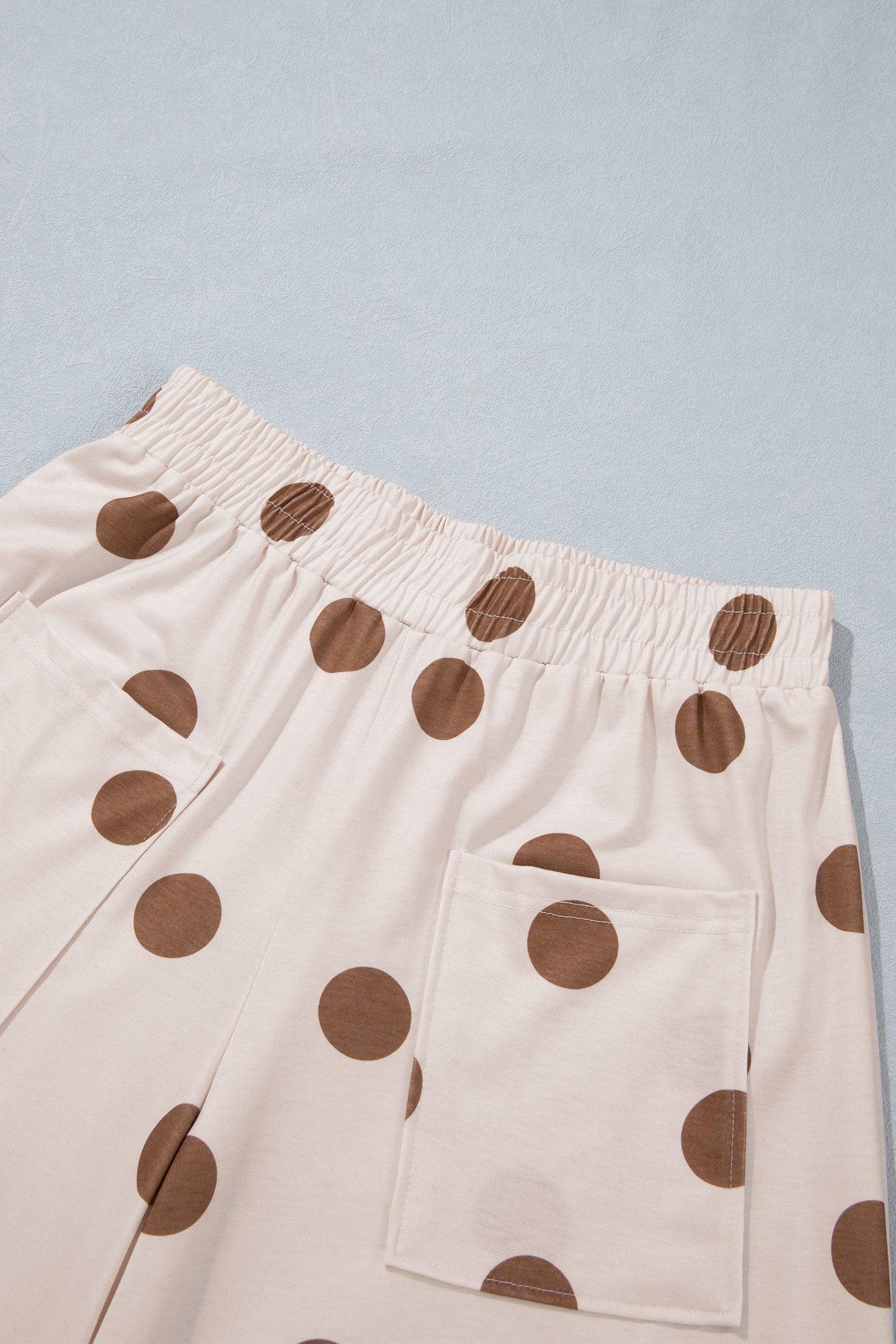 Brown Polka Dot Wide Leg Elastic Waist Casual Pants