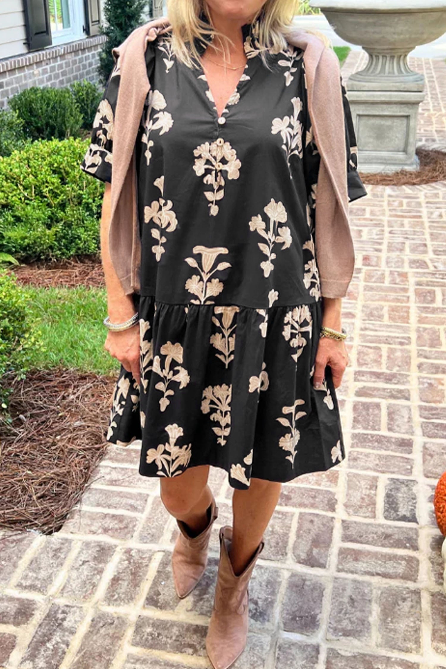 Black Frilled Floral Mini Dress