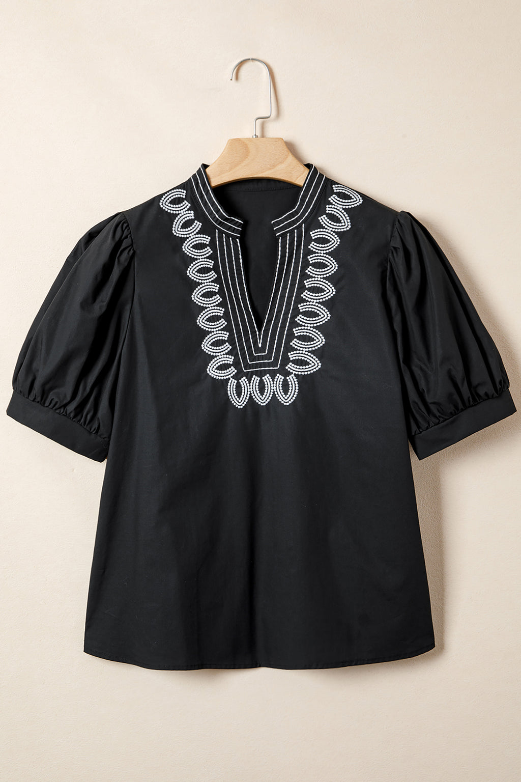 Black Short Puff Sleeve Blouse