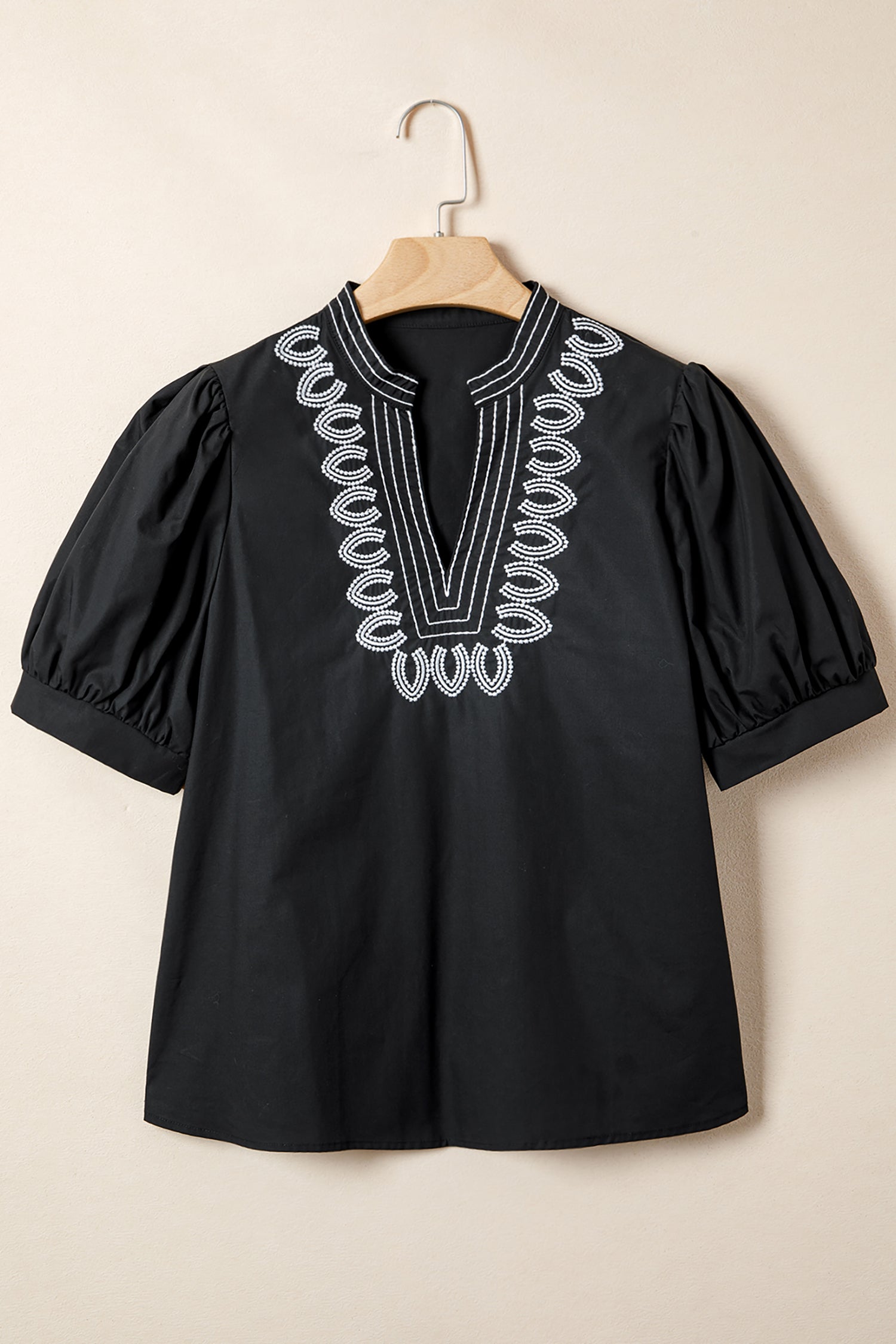 Black Short Puff Sleeve Blouse