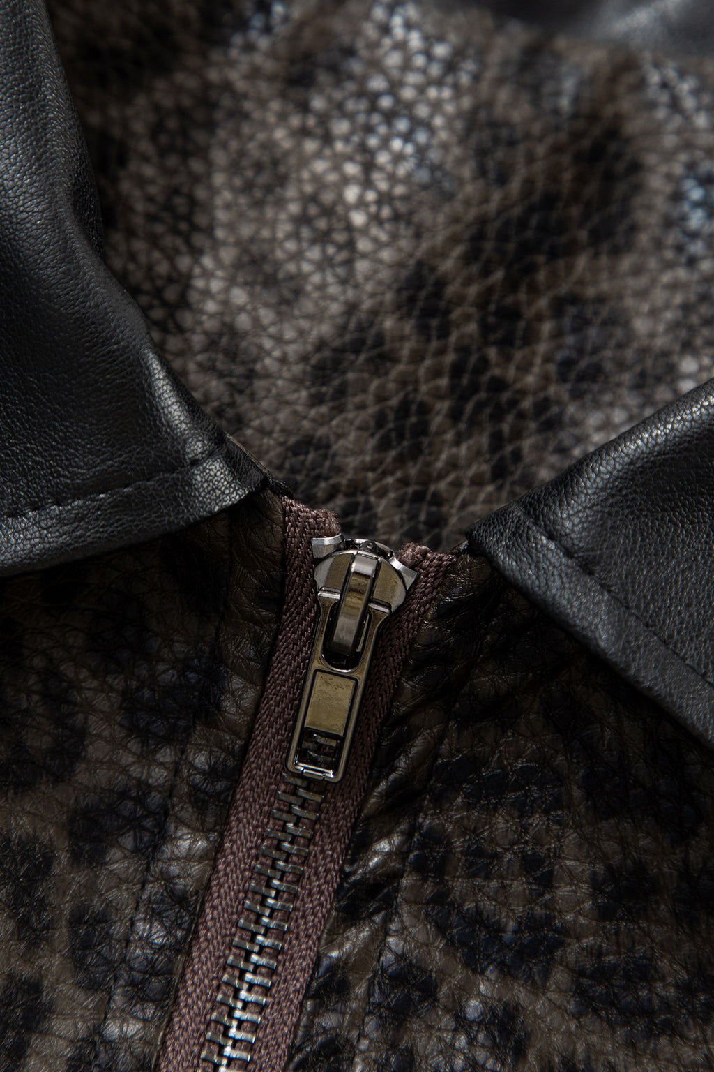 Multicolour Leopard Print Colorblock Collar Metal Placket Jacket