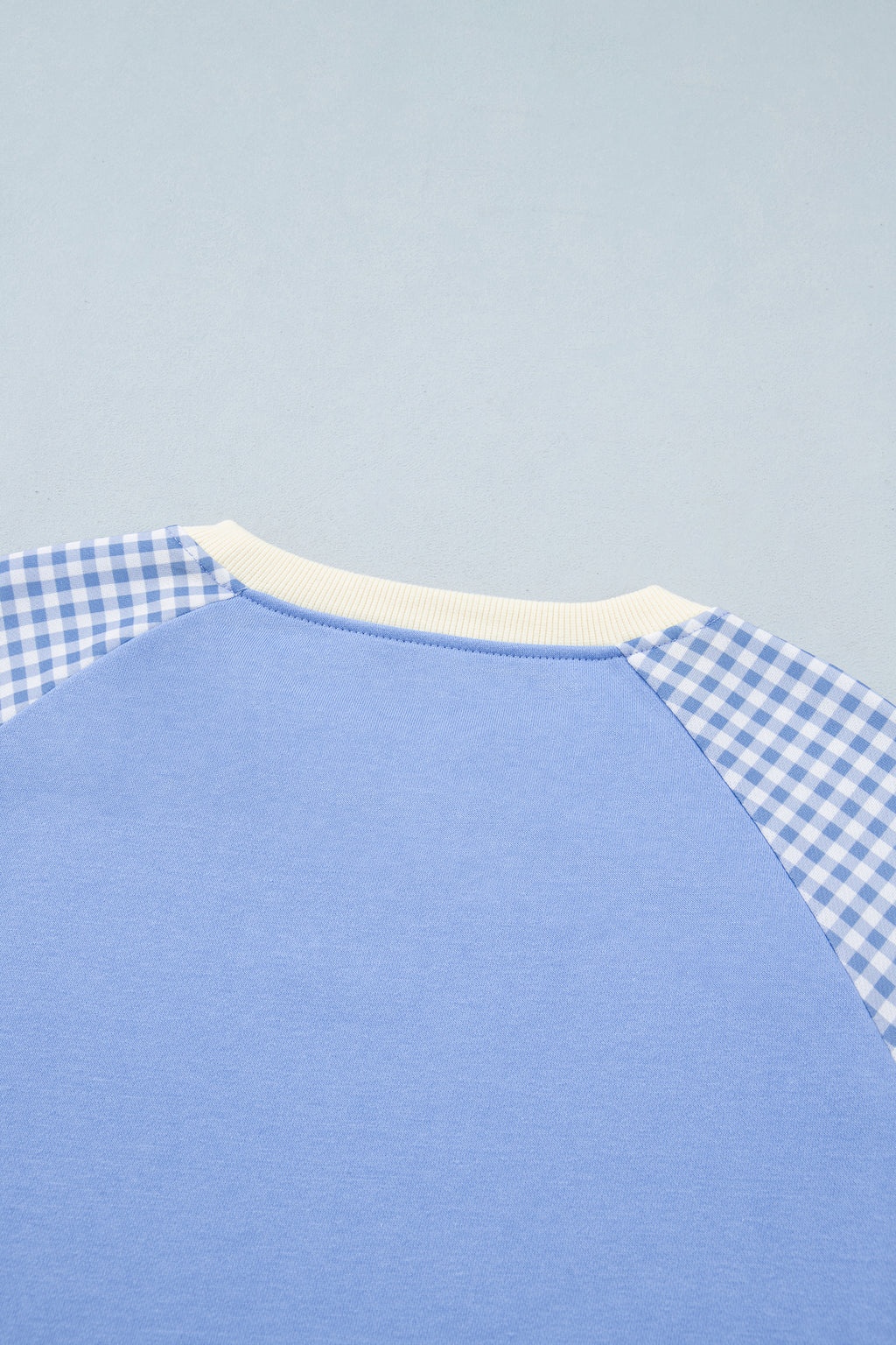 Light Blue Plaid Sleeve Colorblock Raglan Pullover Sweatshirt