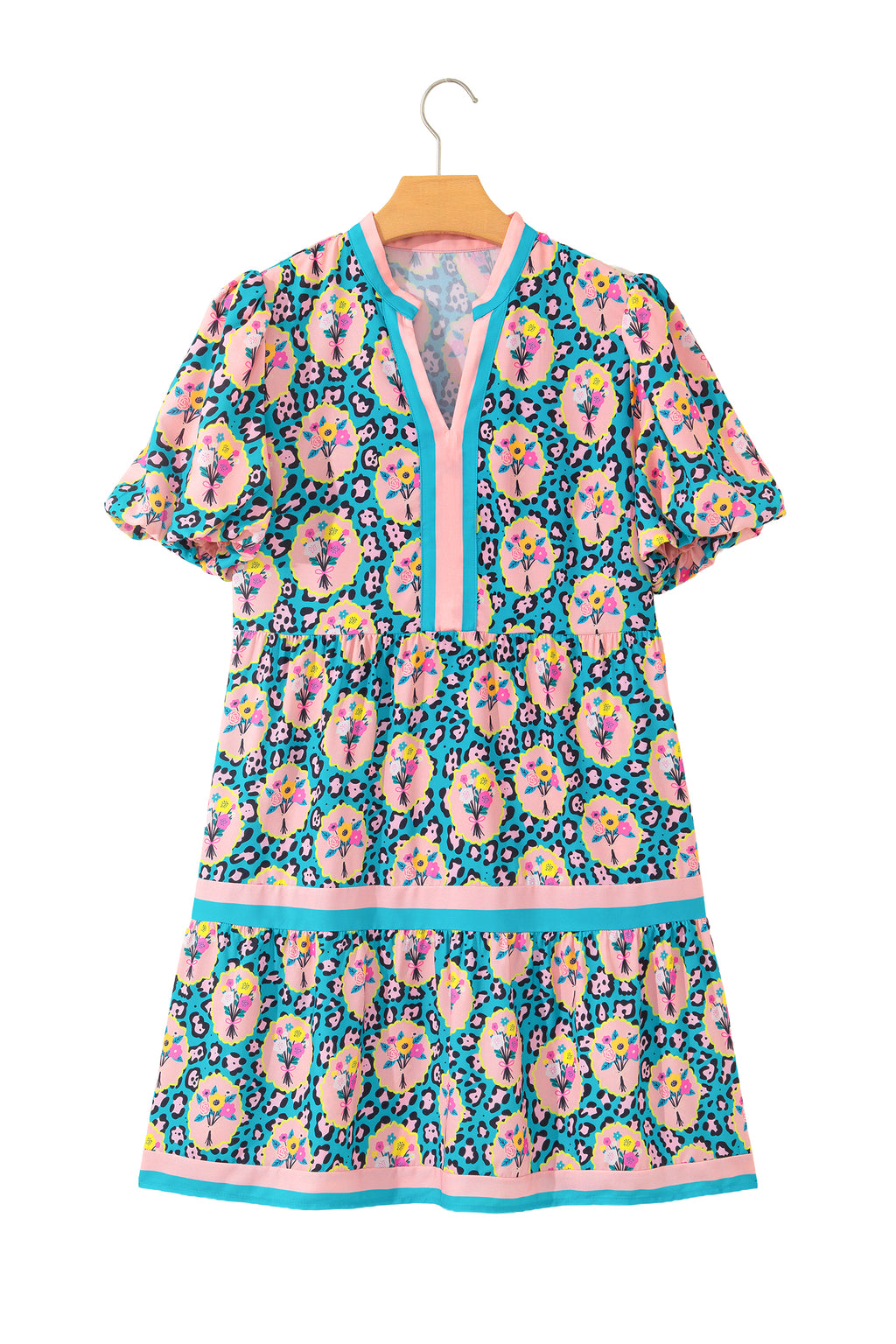 Green Leopard Floral Short Dress