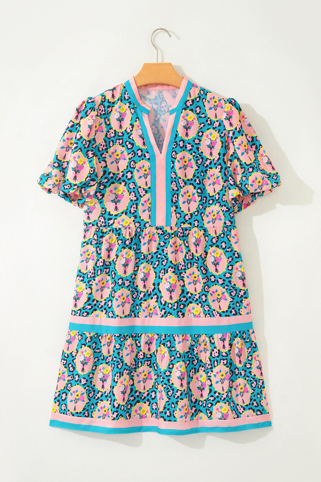 Green Leopard Floral Short Dress