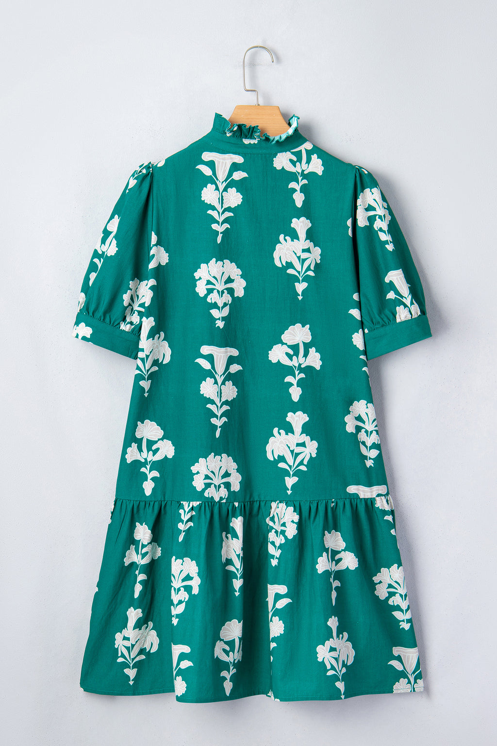 Green Frilled Floral Mini Dress