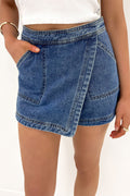 Wrapped Mini Denim Skort