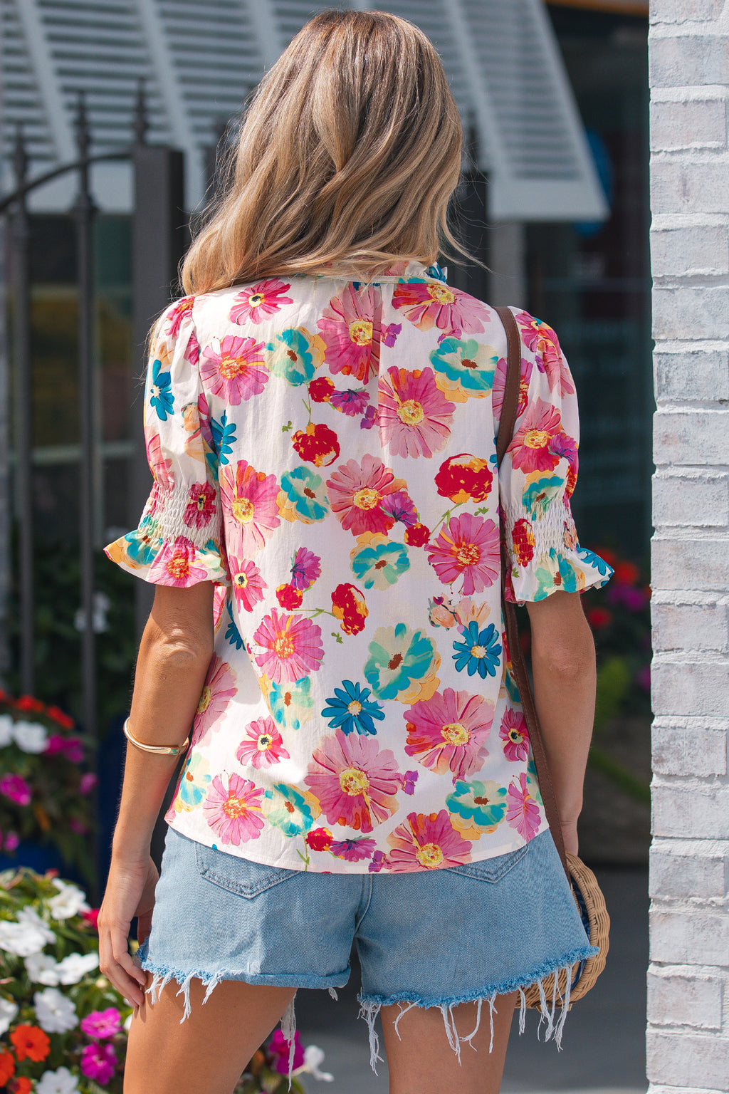 Beige Vibrant Summer Floral Blouse