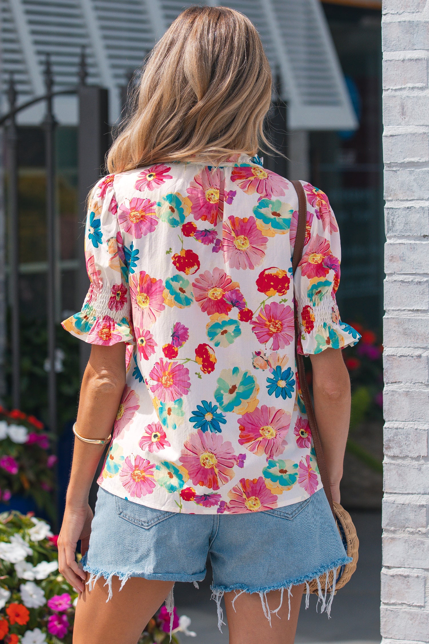 Beige Vibrant Summer Floral Blouse