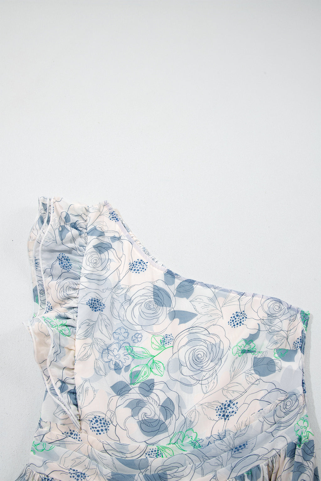 Sky Blue Floral Print Ruffled One Shoulder Vacation Maxi Dress