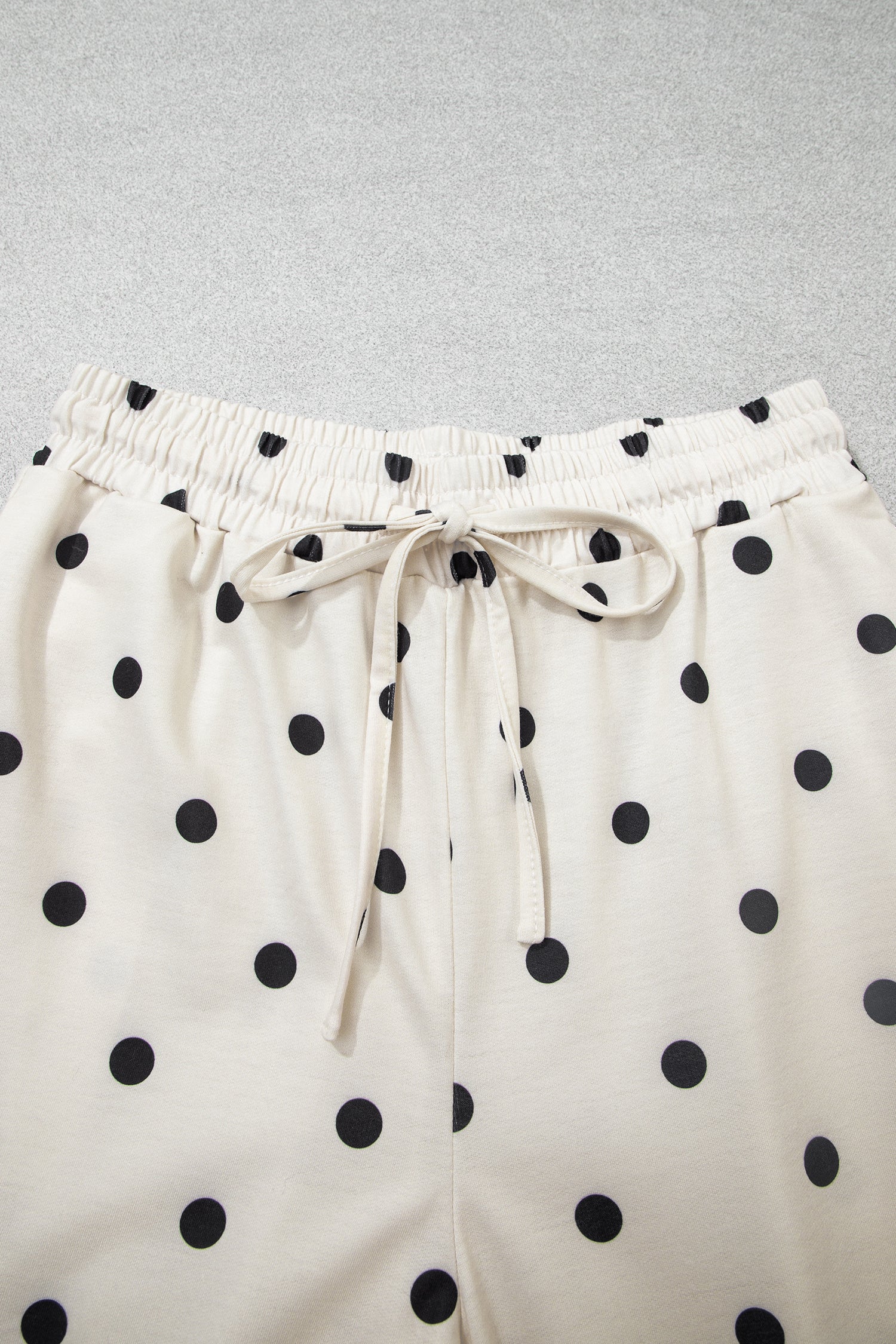 Beige Polka Dot Half Sleeve Loose Top Elastic Waist Casual Pants Set