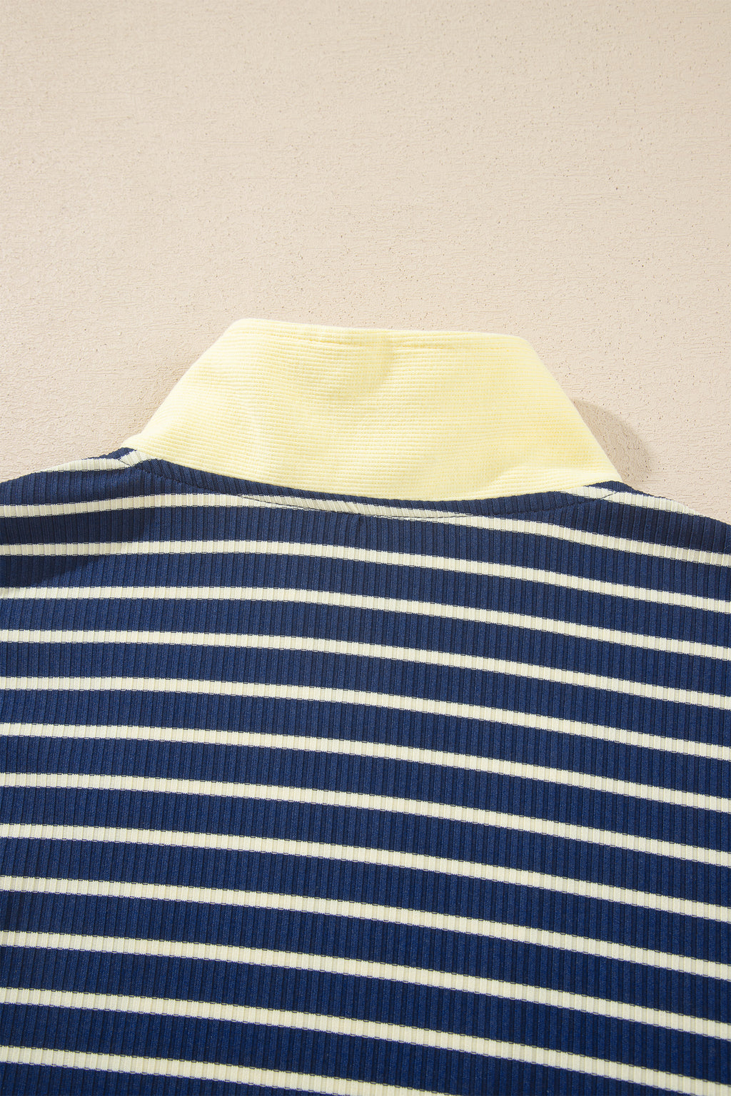 Blue Stripe Color Block Patchwork Zip V Neck Pullover Loose Pants 2pcs Set