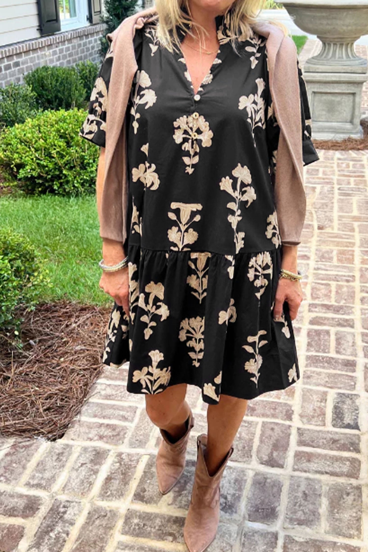 Black Frilled Floral Mini Dress