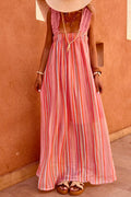 Pink Stripe Ruffled Vacation Maxi Dress