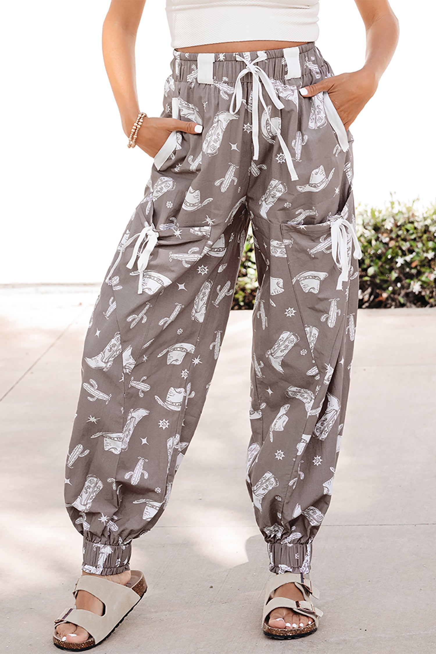 Khaki Western Cactus Cowgirl Jogger Pants