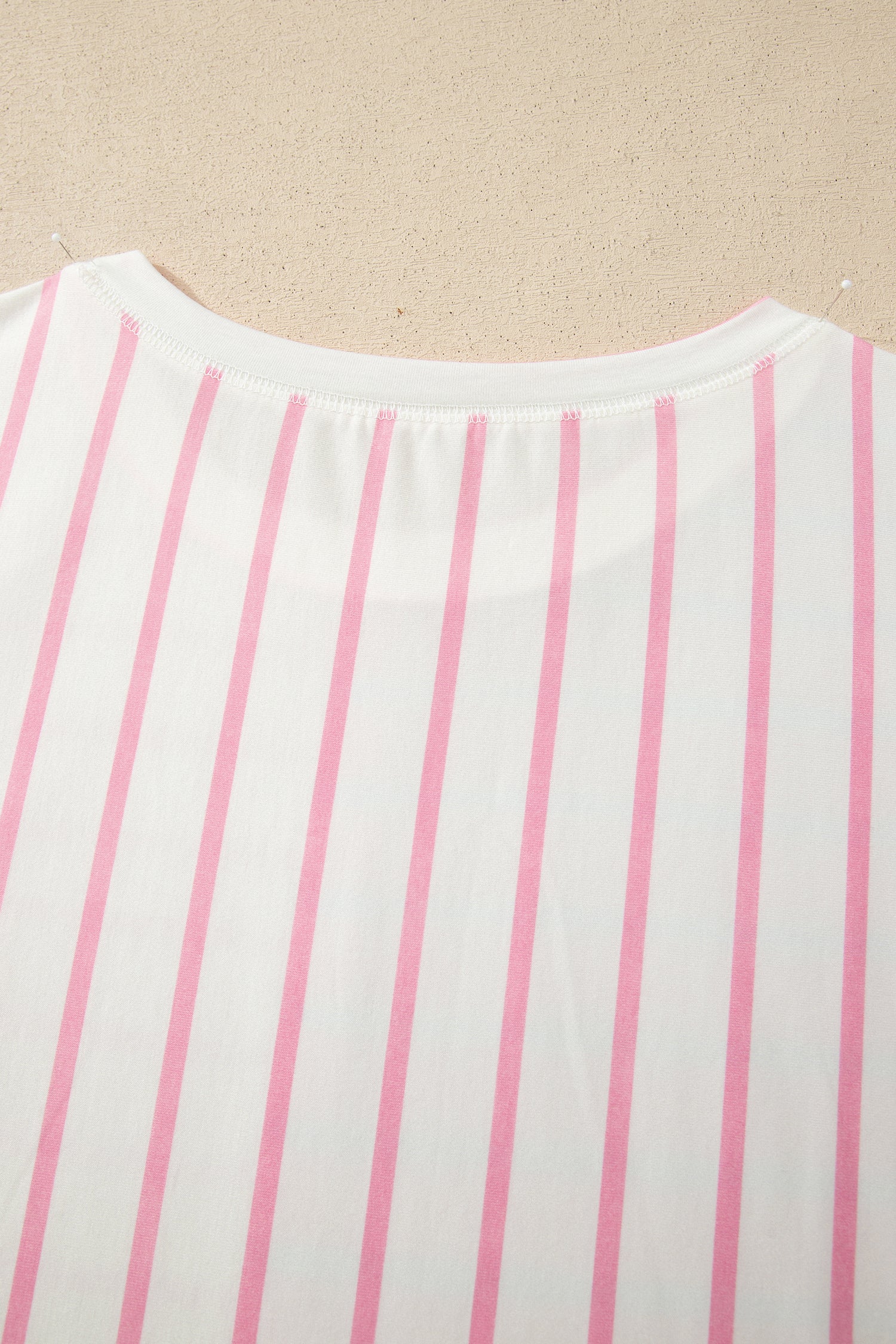 Green Stripe Colorblock 3/4 Sleeve Loose T Shirt