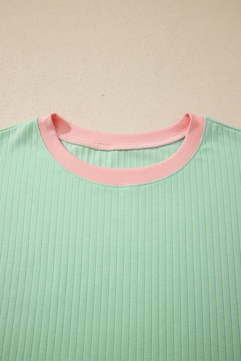 Clearly Aqua Soft Ribbed Color Block Trim Casual Short Set