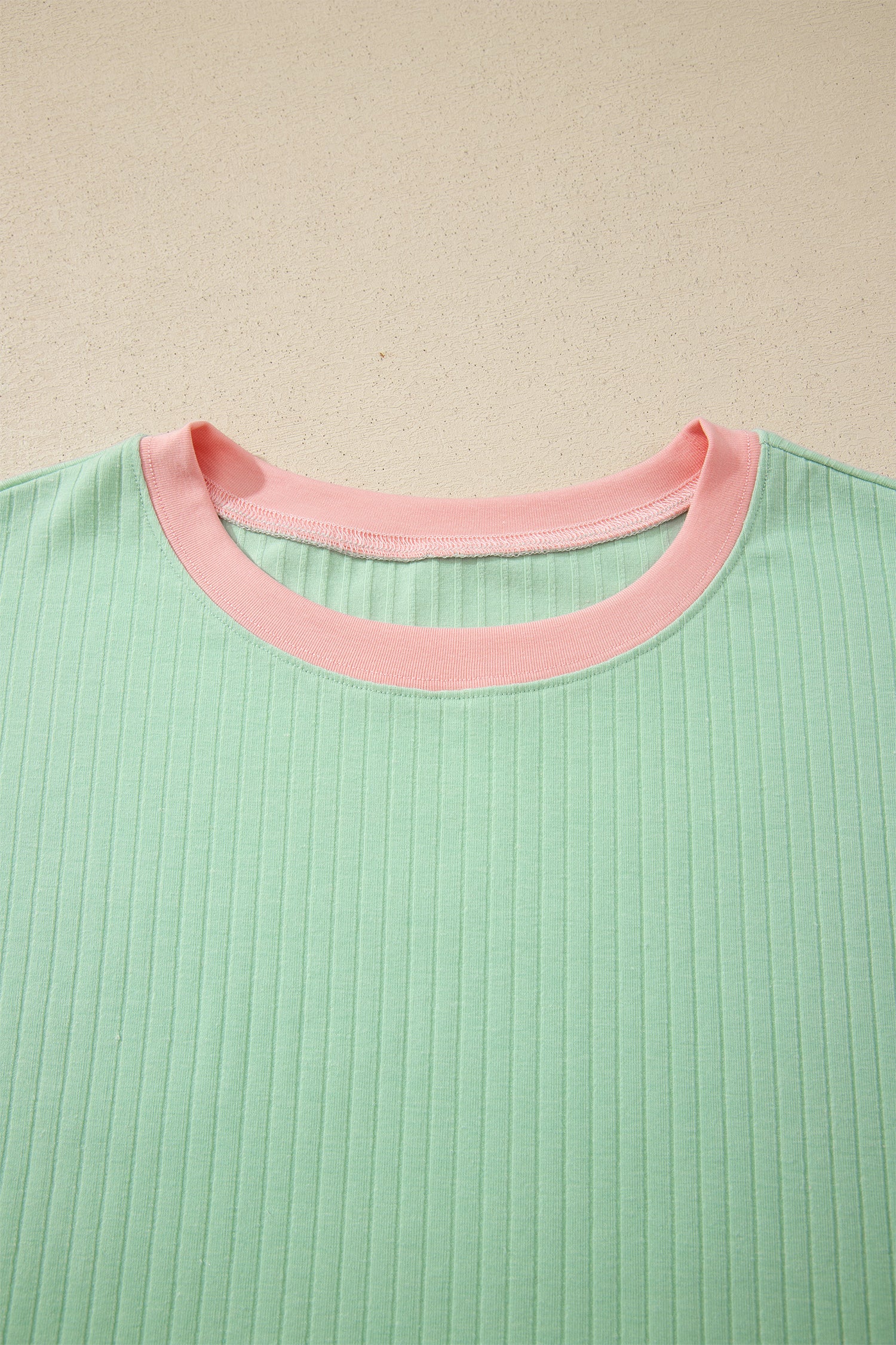 Clearly Aqua Soft Ribbed Color Block Trim Casual Short Set