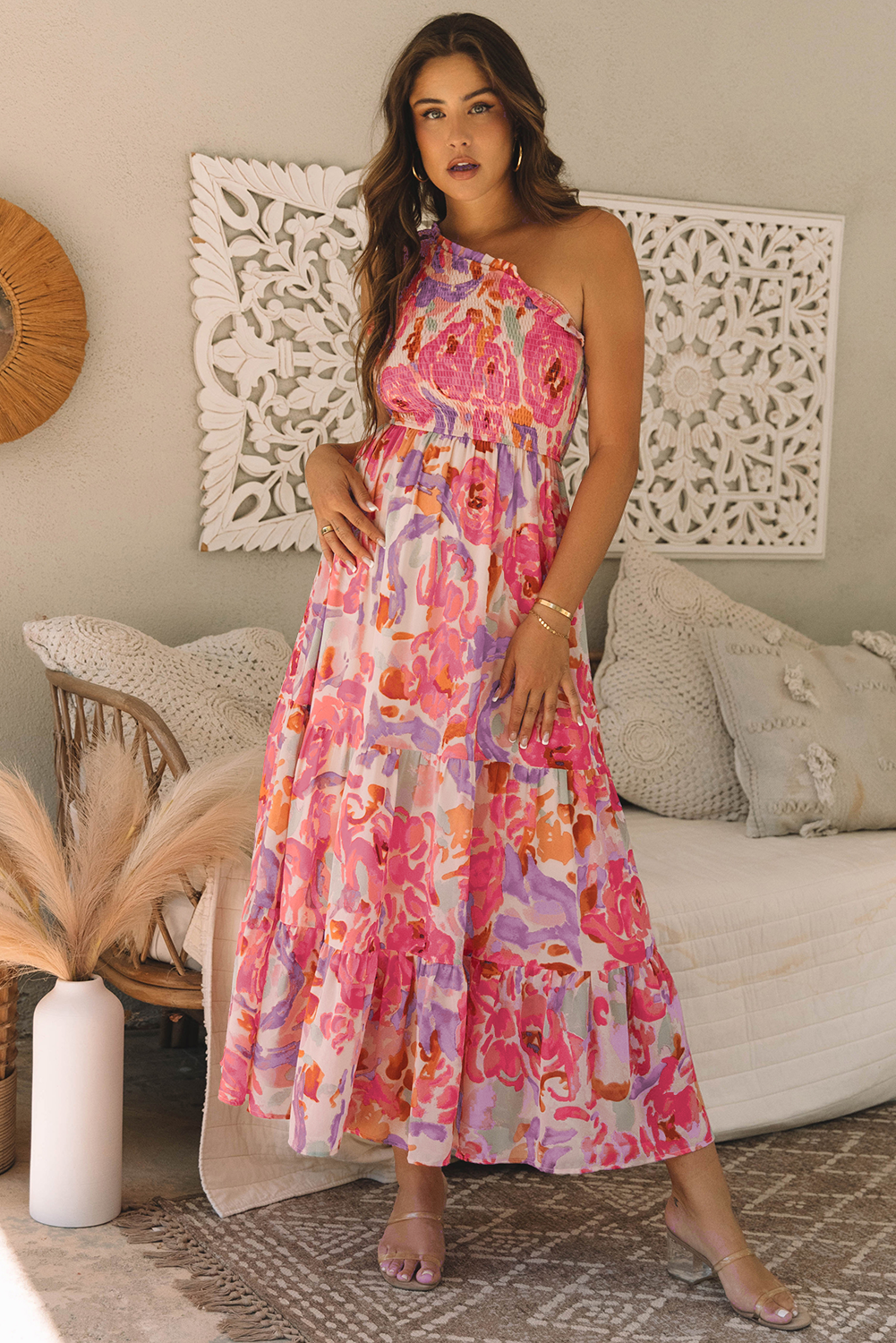 Blushing One-Shoulder Maxi Dress