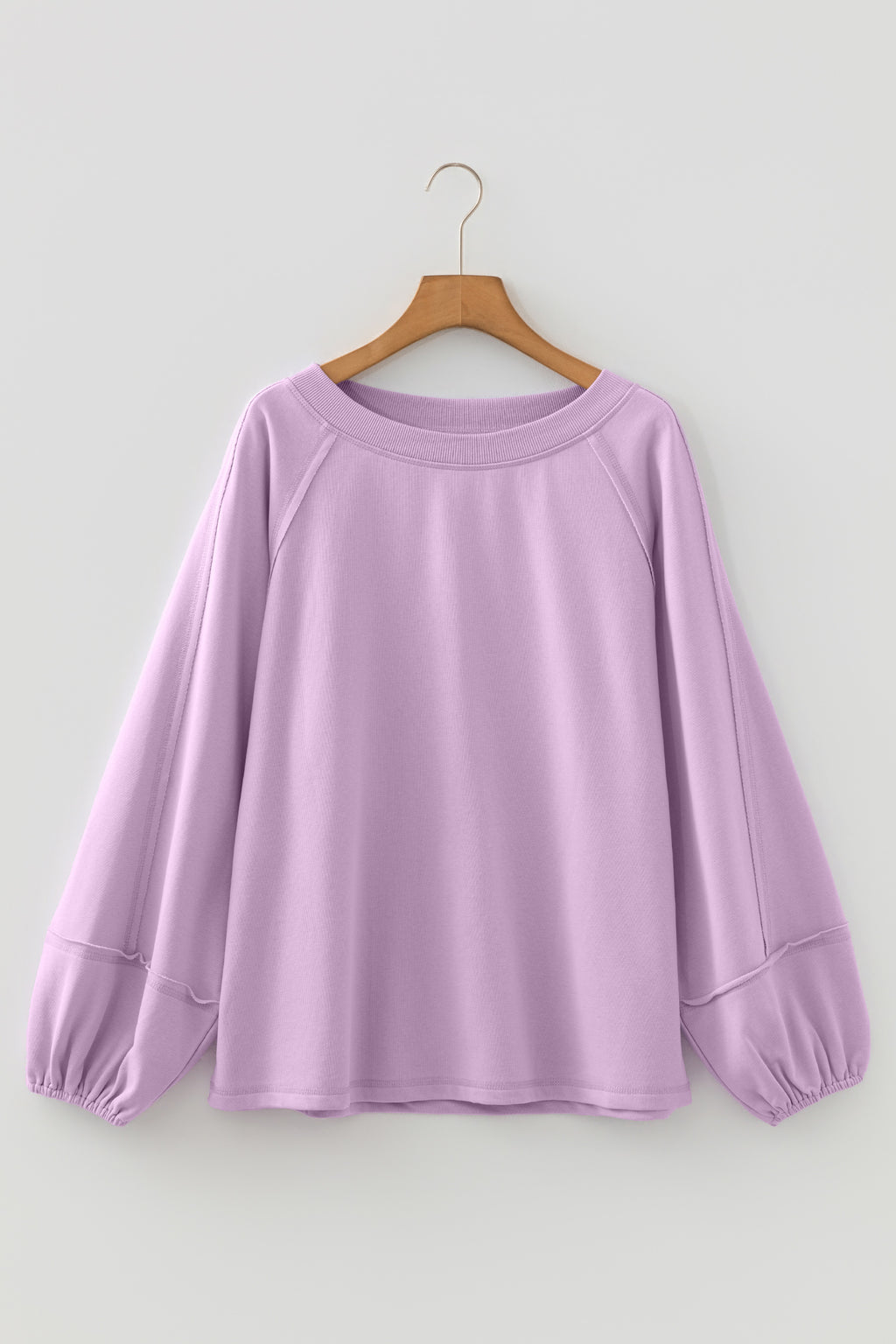 Beige Solid Color Raw Seam Patchwork Baggy Sweatshirt