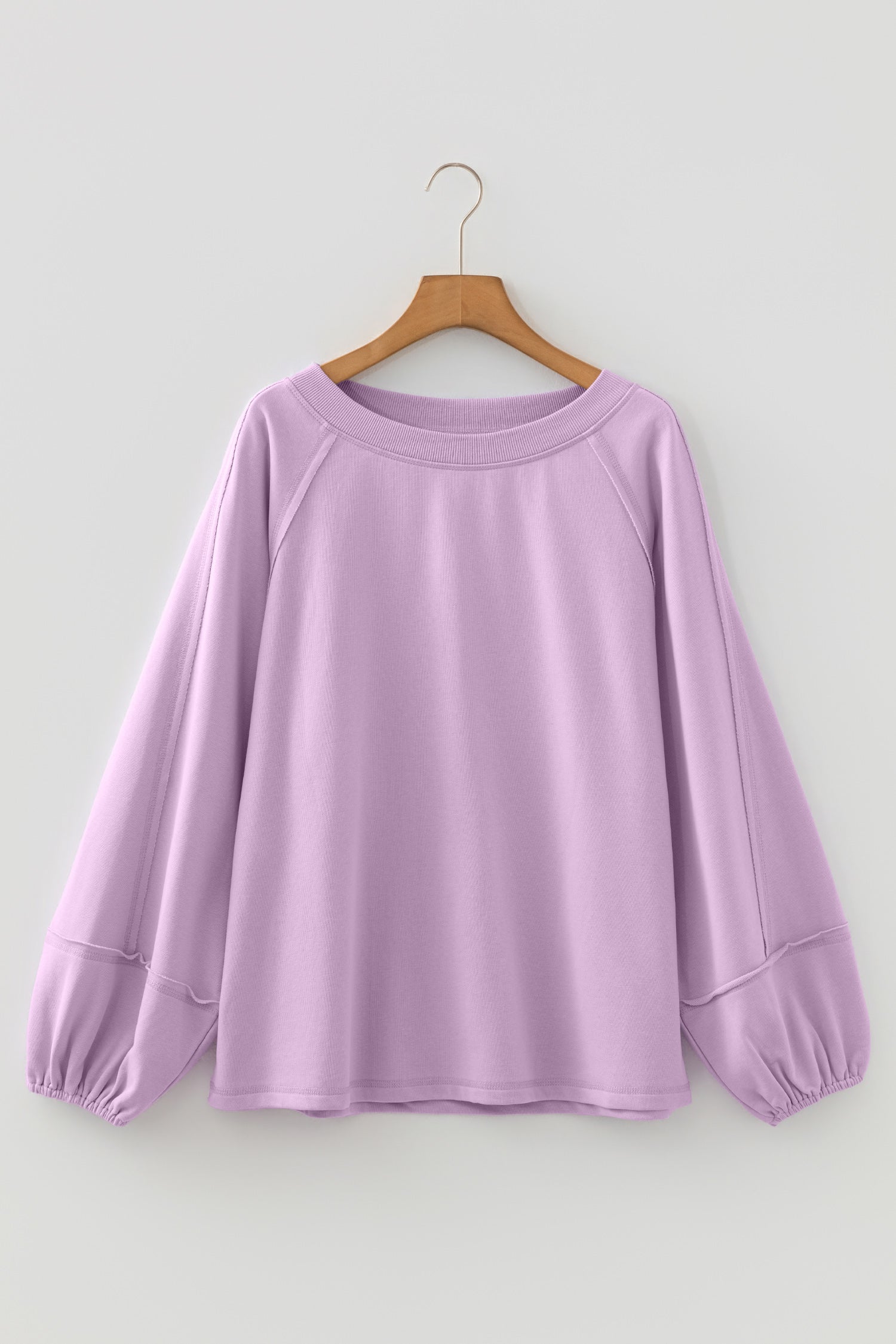 Beige Solid Color Raw Seam Patchwork Baggy Sweatshirt