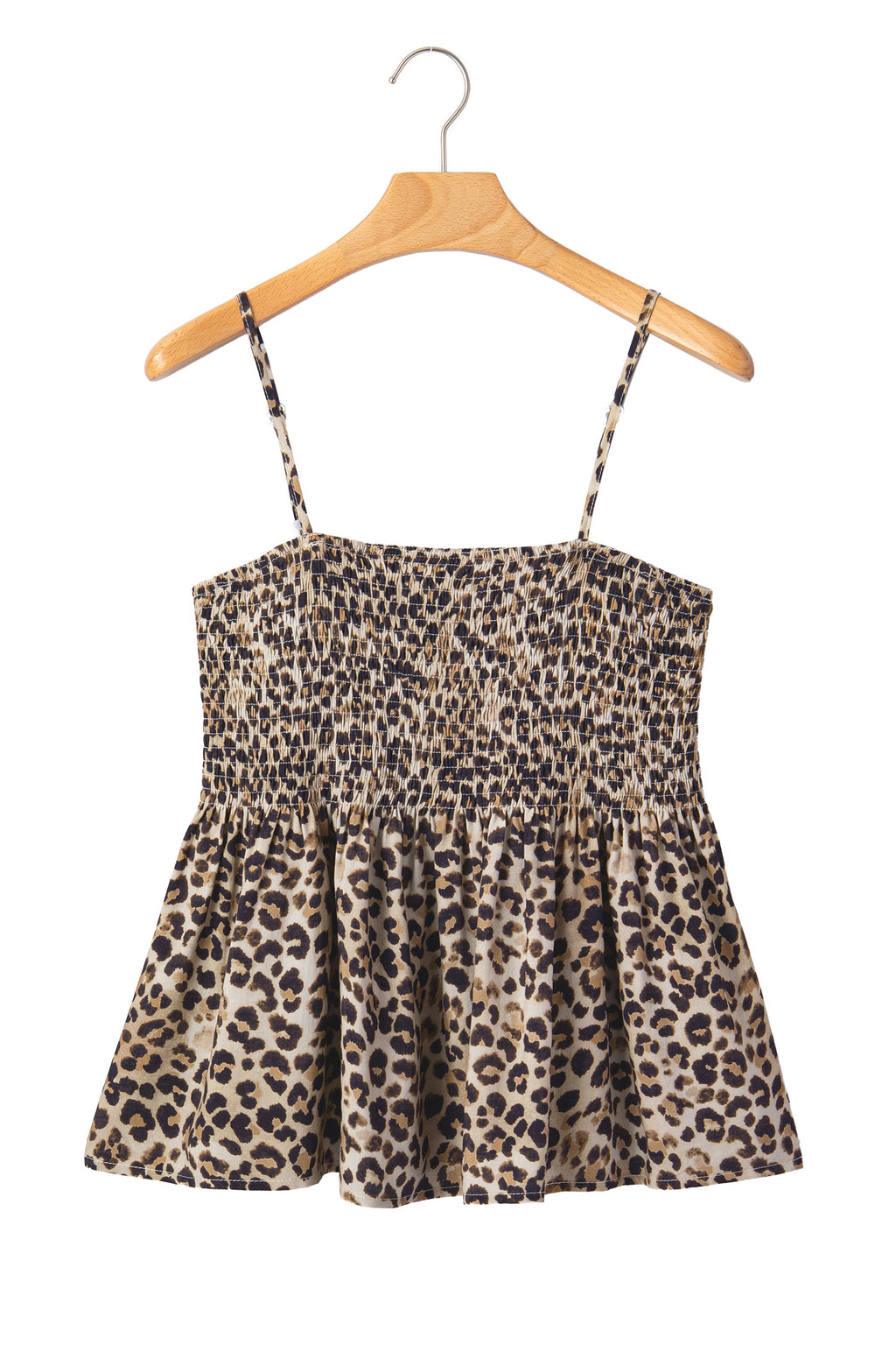 Multicolour Leopard Spaghetti Straps Shirred Ruffle Tank Top