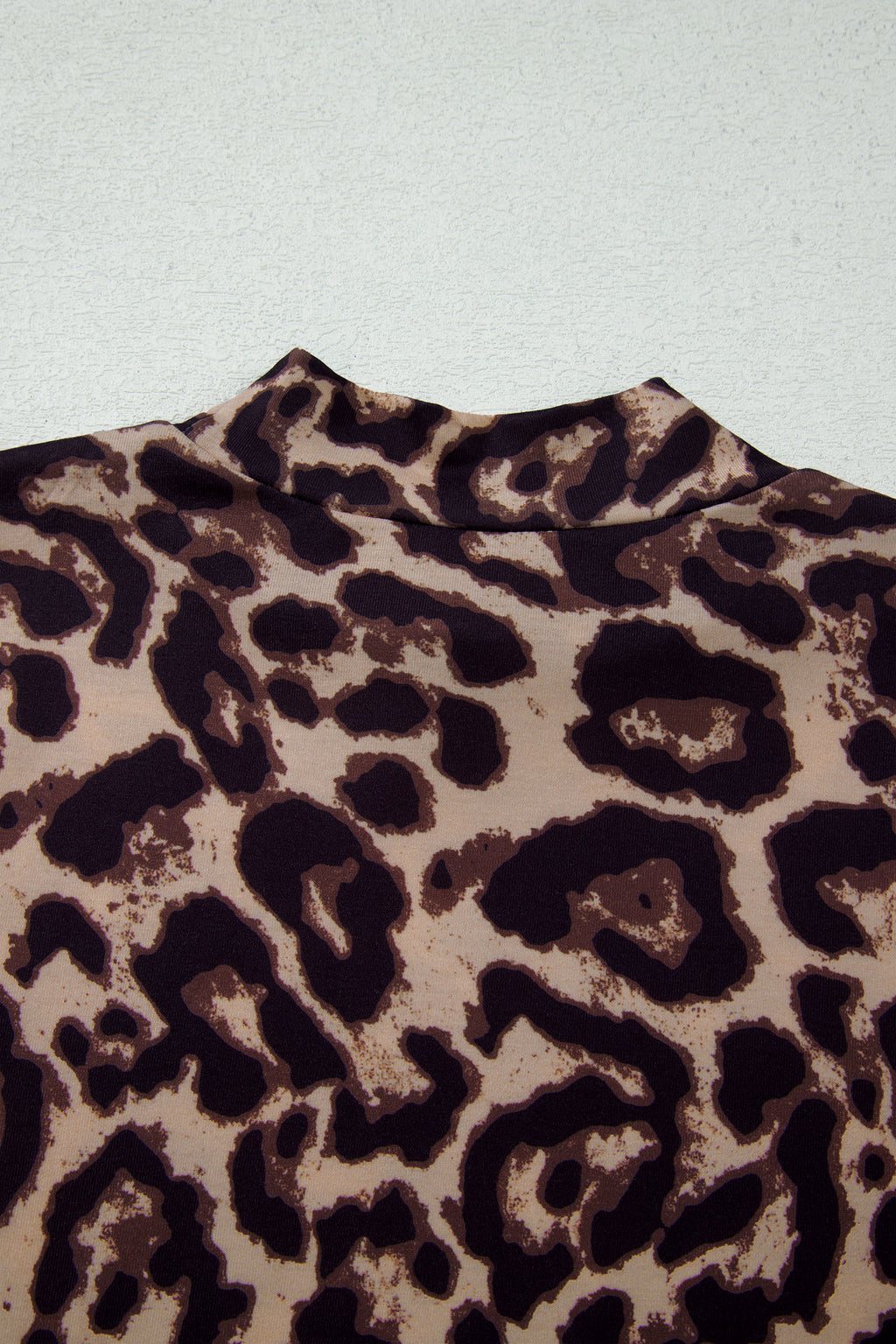 Khaki Leopard High Neck Long Sleeve Western Slim Top
