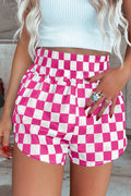 Rose Checkered Print High Waist Casual Shorts