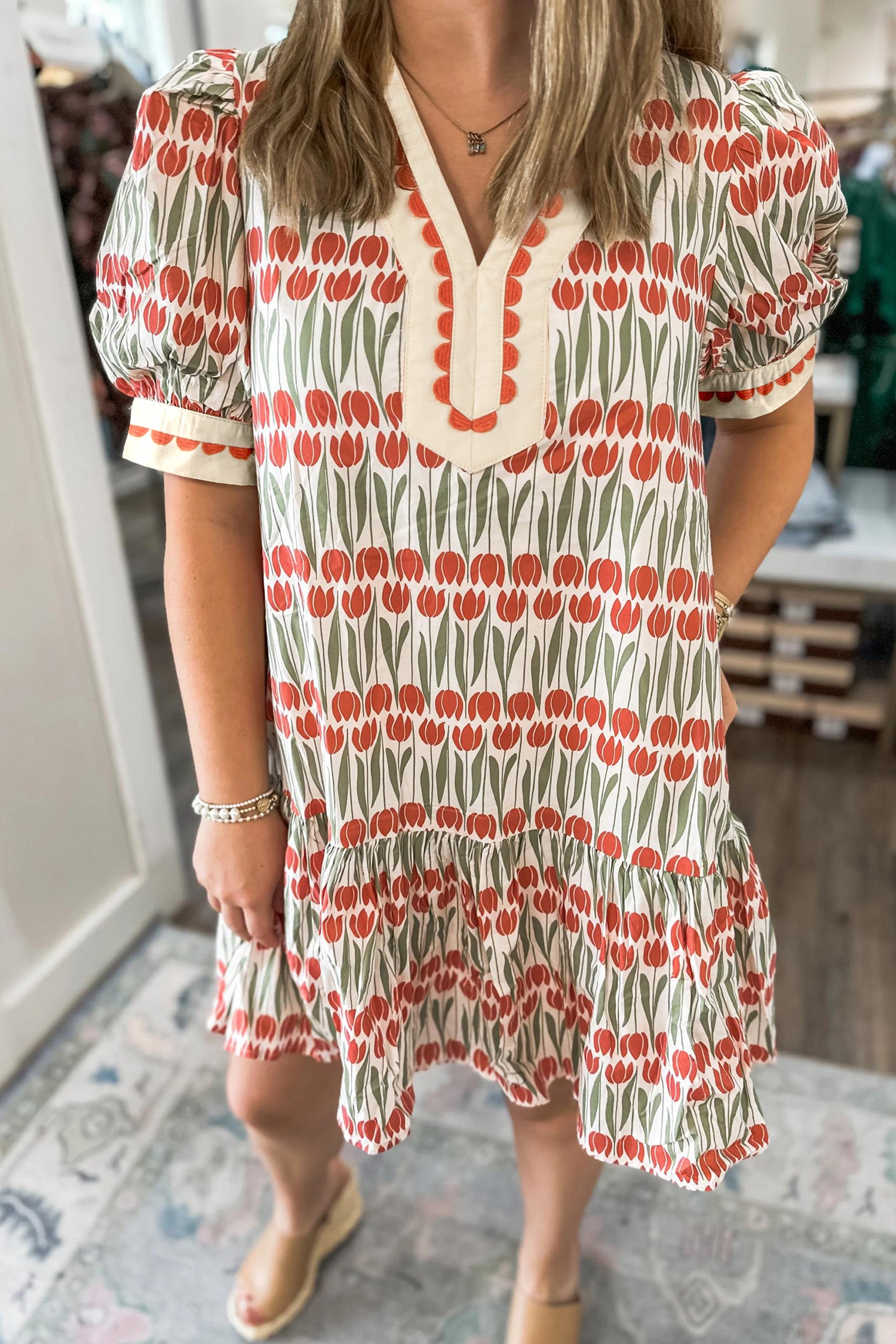 Tulip Floral Puff Short Sleeve Mini Dress