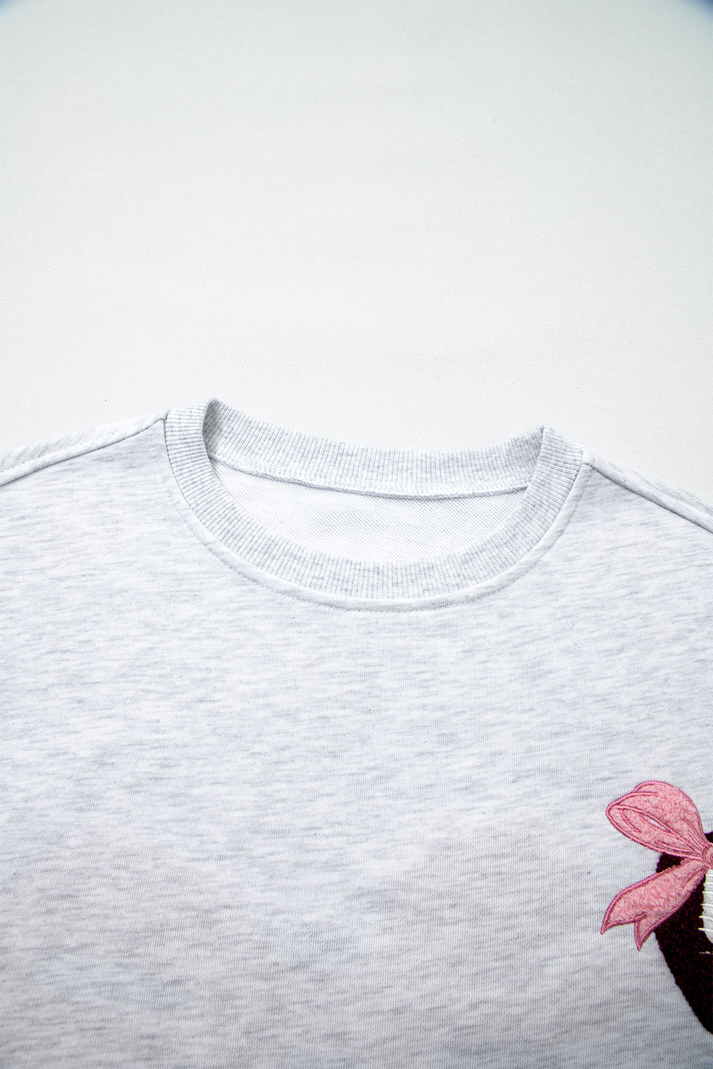 Light Grey Embroidered Football Bow Back Long Sleeve Sweatshirt