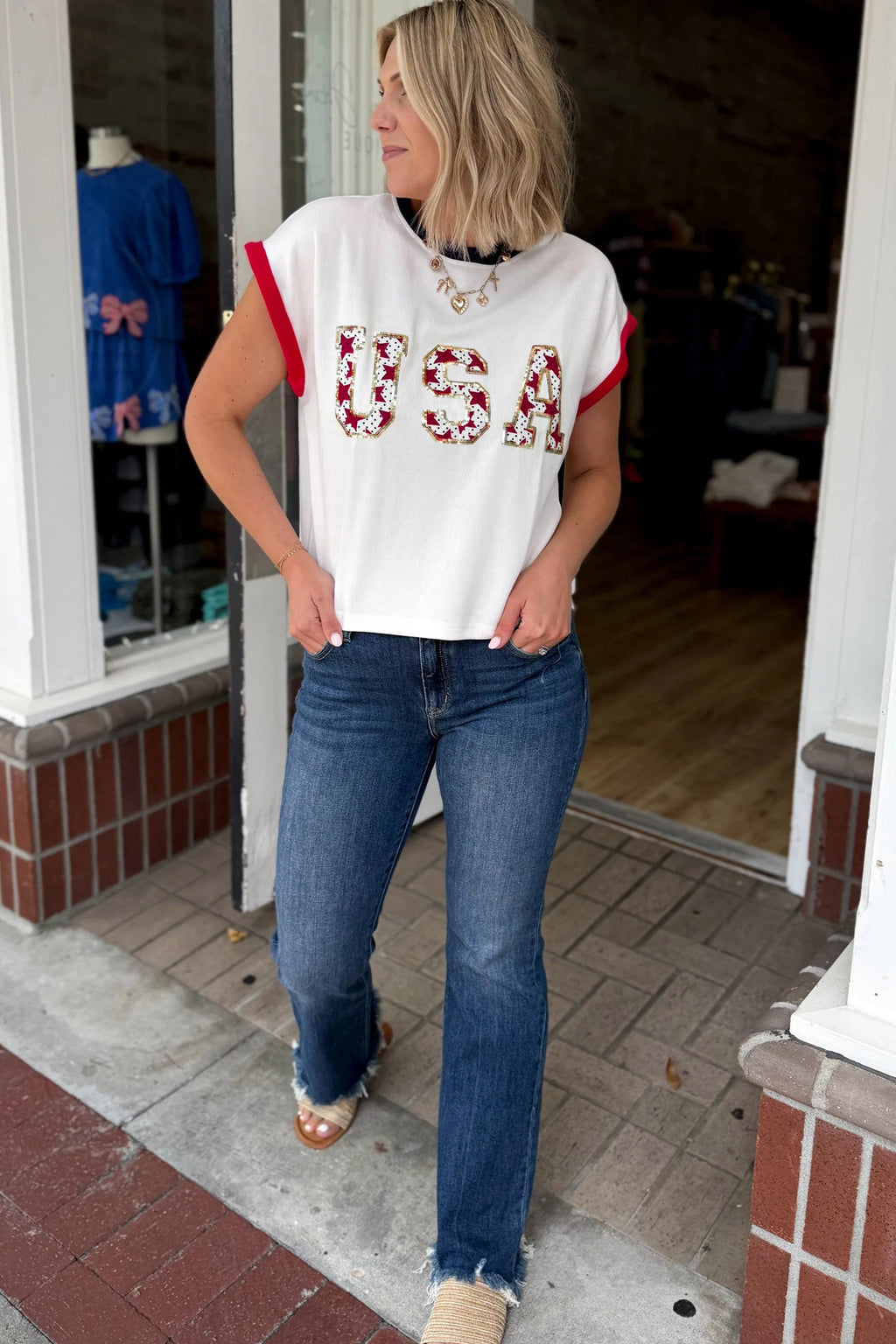 White USA Sequin Shirt